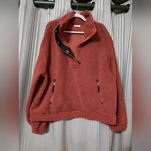 Cozy Brick Red Fleece Pullover. NWOT